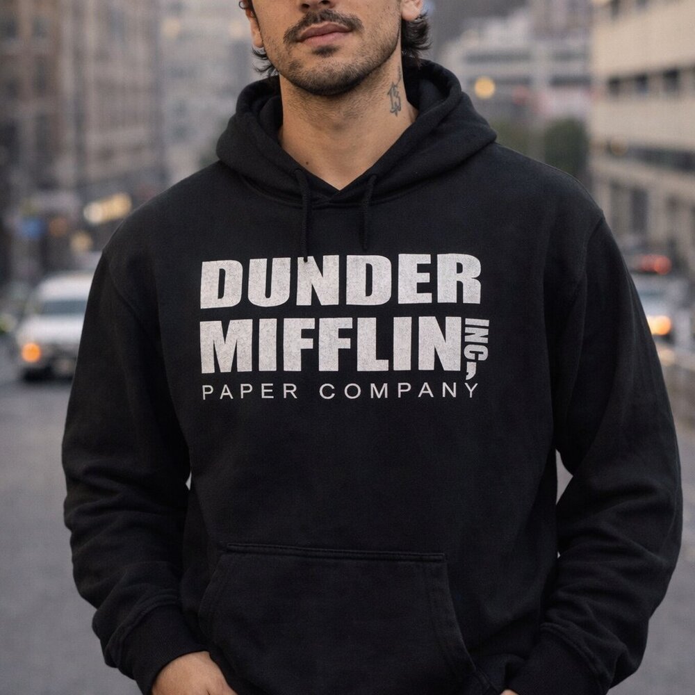 The Office Dunder Mifflin Unisex Sweatshirt Hoodie Medium Black Hooded Pullover